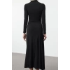 Moda Stil Slim Dik Yaka Maxi Boy Fitted Vücuda Oturan Uzun Kollu Esnek Örme Elbise