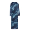 Moda Stil Slim Dik Yaka Maxi Boy Soyut Bodycone Büzgü Drape Örme Elbise