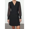 Moda Stil Regular Ceket Yaka Mini Boy Şifon Kol Detaylı Dokuma Ceket Elbise