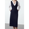 Moda Stil Regular V Yaka Midi Boy Jile Dokuma Elbise