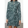 Fashion Style Regular Shirt Collar Mini Length Belted Shawl Pattern Lined Woven Shirt Dress