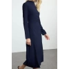 Moda Stil Regular Bisiklet Yaka Midi Boy Shift Düz Kesim Saten Dokuma Elbise