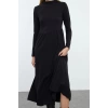 Fashion Style Regular Boat Neck Maxi Length Plain Skater Waist Open Elastic Knitted Dress