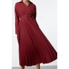 Fashion Style Regular Jacket Collar Midi Length Belted Skirt Pleated Double Breasted Woven Dress