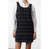 Moda Stil Regular U Yaka Mini Boy Ekose Kareli Tüvit Jile Dokuma Elbise