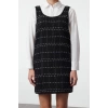 Moda Stil Regular U Yaka Mini Boy Ekose Kareli Tüvit Jile Dokuma Elbise
