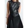 Fashion Style Regular Crew Neck Midi Length A Cut Sleeveless Faux Leather Woven Dress