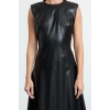 Fashion Style Regular Crew Neck Midi Length A Cut Sleeveless Faux Leather Woven Dress