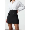 Moda Stil Regular Gömlek Yaka Mini Boy Cep ve Balon Kol Detaylı Fitted Vücuda Oturan Dokuma Elbise
