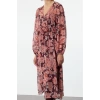 Fashion Style Relaxed Double Breasted Midi Length Floral Collar A Cut Chiffon Lined Woven Dress
