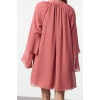 Moda Stil Regular Dik Yaka Mini Boy Düz Fırfırlı Dokuma Kışlık Elbise