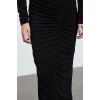 Moda Stil Slim Asimetrik Yaka Midi Boy Büzgü Drape Detaylı Fitted Esnek Örme Elbise