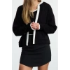 Style Modern Women Regular Standard Sleeve Crew Neck Color Block Knitwear Blouse-Cardigan Set