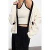 Style Modern Women Regular Standard Sleeve Crew Neck Color Block Knitwear Blouse-Cardigan Set