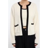 Style Modern Women Regular Standard Sleeve Crew Neck Color Block Knitwear Blouse-Cardigan Set