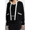 Style Modern Women Regular Standard Sleeve Crew Neck Color Block Knitwear Blouse-Cardigan Set