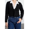 Style Modern Women Crop Standard Sleeve V Neck Tie Detail Knitwear Cardigan
