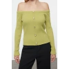 Style Modern Women Regular Standard Sleeve Boat Neck Carmen Collar Knitwear Cardigan