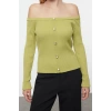 Style Modern Women Regular Standard Sleeve Boat Neck Carmen Collar Knitwear Cardigan