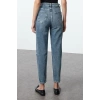 Style Women Fashion Denim Jeans Pants Long Straight Leg Blue Faded Vintage High Waist Slim Mom Jeans