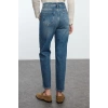 Style Women Fashion Denim Jeans Pants Long Straight Leg Blue Faded Vintage High Waist Slim Mom Jeans