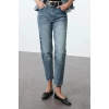 Style Women Fashion Denim Jeans Pants Long Straight Leg Blue Faded Vintage High Waist Slim Mom Jeans