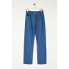 Style Women Fashion Denim Jeans Pants Long Straight Leg Blue Striped High Waist Straight Jeans