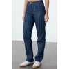 Style Women Fashion Denim Jeans Pants Long Straight Leg Blue Striped High Waist Straight Jeans