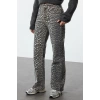 Style Women Fashion Denim Jeans Pants Long Straight Leg Leopard Print Brown High Waist Jeans