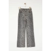 Style Women Fashion Denim Jeans Pants Long Straight Leg Leopard Print Brown High Waist Jeans