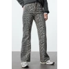 Style Women Fashion Denim Jeans Pants Long Straight Leg Leopard Print Brown High Waist Jeans