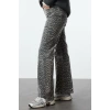 Style Women Fashion Denim Jeans Pants Long Straight Leg Leopard Print Brown High Waist Jeans