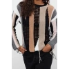 Style Women Regular Standard Sleeve Stand Collar Soft Texture Color Block Openwork Hole Knitwear Sweater