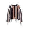 Style Women Regular Standard Sleeve Stand Collar Soft Texture Color Block Openwork Hole Knitwear Sweater