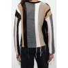 Style Women Regular Standard Sleeve Stand Collar Soft Texture Color Block Openwork Hole Knitwear Sweater