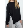Tarz Bol Bisiklet Yaka Düşük Kol Uzun Geniş Kesim Yırtmaçlı Yumuşak Tuşeli Örme Sweatshirt
