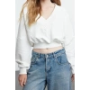 Tarz Relaxed V Yaka Düşük Kol Crop Rahat Kalıp V Yaka Kalın Örme Sweatshirt