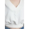 Tarz Relaxed V Yaka Düşük Kol Crop Rahat Kalıp V Yaka Kalın Örme Sweatshirt