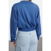 Tarz Relaxed V Yaka Düşük Kol Crop Rahat Kalıp V Yaka Kalın Örme Sweatshirt
