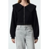 Style Crop Polo Neck Low Sleeve Crop Regular Cut Zippered Collar Detailed Knitted Sweatshirt
