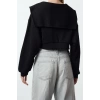 Style Crop Polo Neck Low Sleeve Crop Regular Cut Zippered Collar Detailed Knitted Sweatshirt