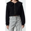 Style Crop Polo Neck Low Sleeve Crop Regular Cut Zippered Collar Detailed Knitted Sweatshirt
