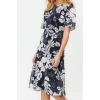 Moda Stil Regular Bisiklet Yaka Midi Boy Çiçek Desenli A Kesim Astarlı Dokuma Elbise
