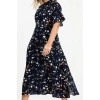 Moda Stil Regular Gömlek Yaka Midi Boy Kuşaklı Yırtmaçlı Çiçek Desenli Dokuma Gömlek Elbise
