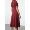 Fashion Style Regular Jacket Collar Midi Length Plain Woven Dress
