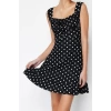 Moda Stil Regular Kare Yaka Mini Boy Siyah001 Volanlı A-Line Örme Elbise