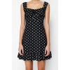 Moda Stil Regular Kare Yaka Mini Boy Siyah001 Volanlı A-Line Örme Elbise