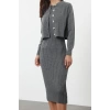 Moda Stil Regular Bisiklet Yaka Midi Boy Triko Basic Hırkalı Elbise