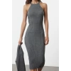 Moda Stil Regular Bisiklet Yaka Midi Boy Triko Basic Hırkalı Elbise