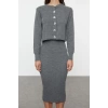 Moda Stil Regular Bisiklet Yaka Midi Boy Triko Basic Hırkalı Elbise